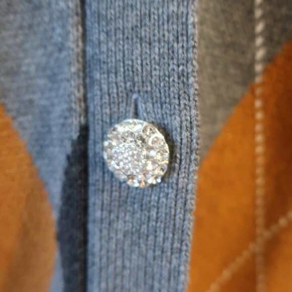 Ronny Kobo Abarne Gray Brown Merino Wool Cotton Argyle Button Cardigan Sweater S - Picture 9 of 15